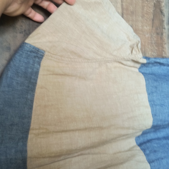 J.Crew Chambray Beige And Denim Color Block Short Sleeve Popover Shirt Sz Med - Picture 10 of 15
